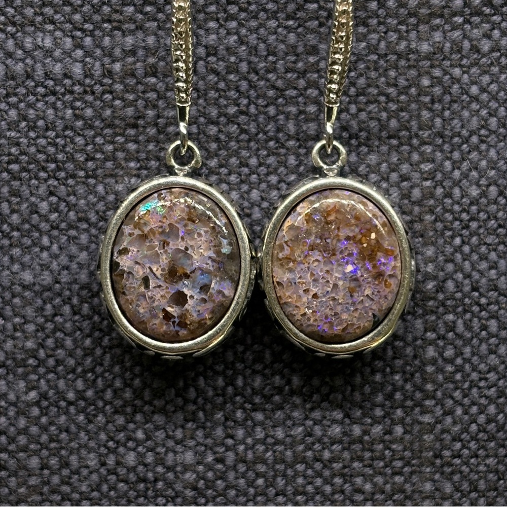 Opal Freeze Cabochon Vintage Style Dangle Hidden Fire Sand Opal Earrings